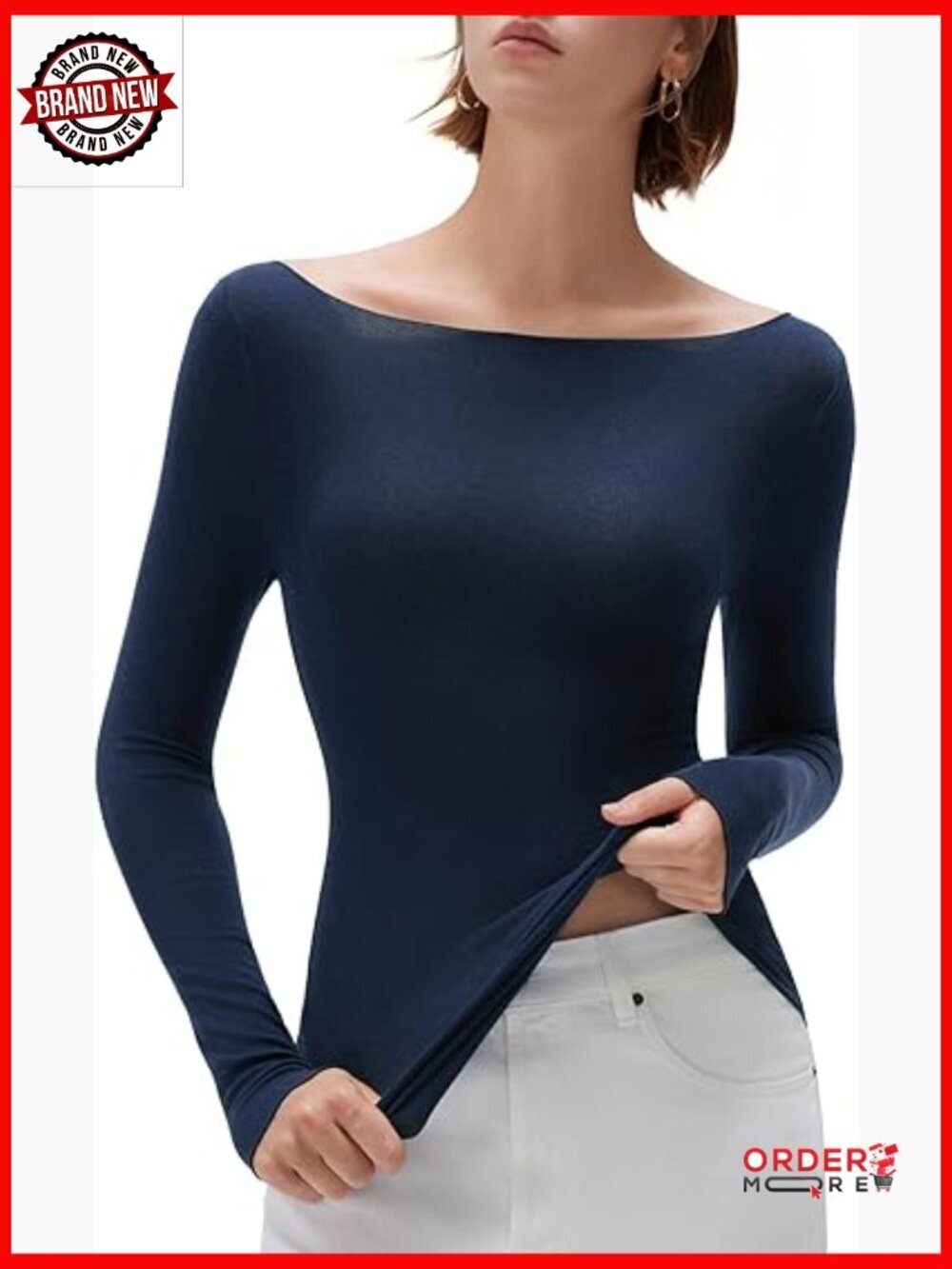 Cloud Cashmere Boat Neck Long Sleeve Shirt Fitted Knit Top